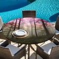 thumbnail image 6 of Pink Forest Round Tablecloth, Fitted Table Cover with Elastic for 55"-60" Round Tables, Vintage Foggy Woods Tree Table Cloth Outdoor Indoor Dinning Party Waterproof Tablecloths, 6 of 7
