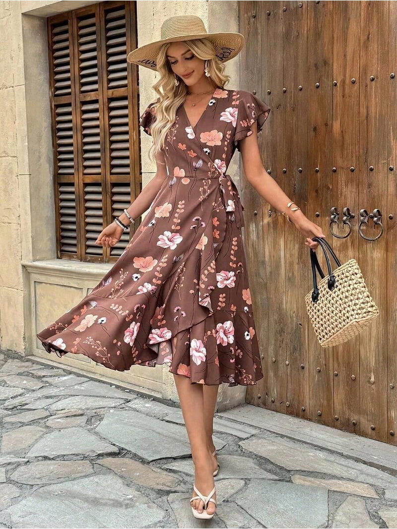 wrap midi dress floral Donna Karan Wm Poly - Multi - Size 4 Perfect for weddings Anne Klein Womens Faux Wrap