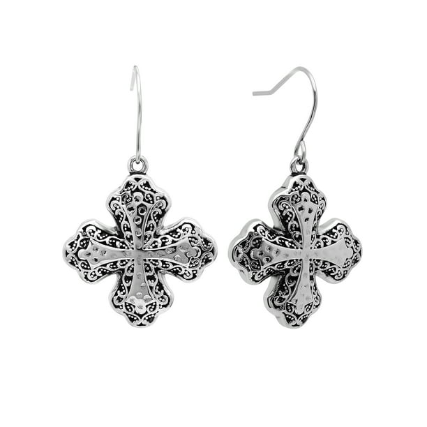 Brilliance Fine Jewelry - Women's Stainless Steel Dangle Cross Earrings ...