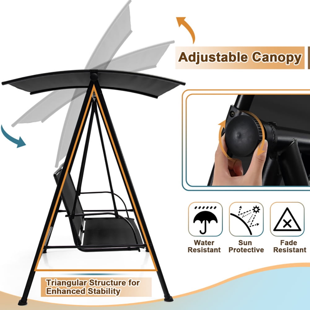 Aimee Lii 2-Seat Outdoor Canopy Swing with Comfortable Fabric Seat and Heavy-duty Metal Frame, Outdoor Swing for Adults, Black