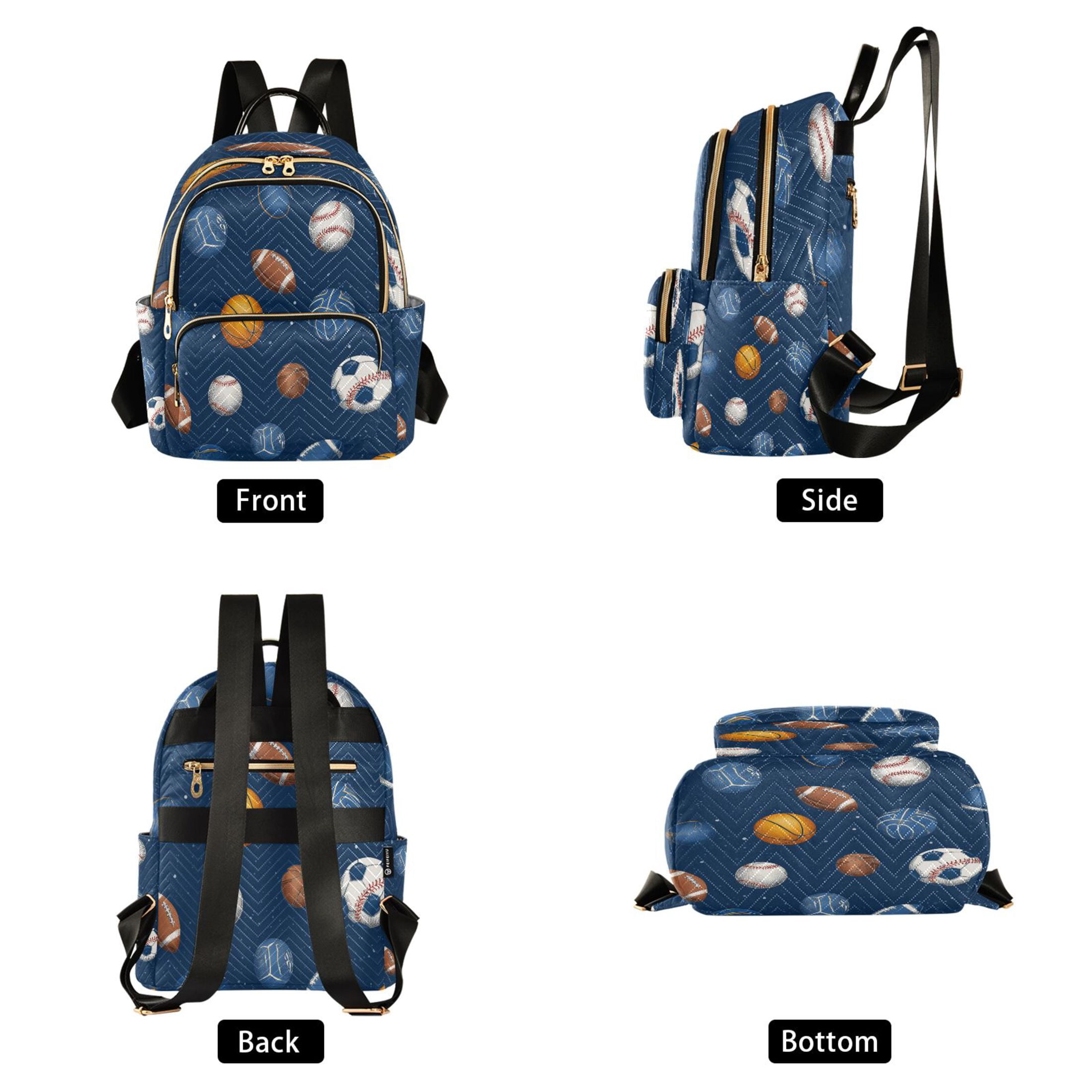 Basketballs Footballs Rugby Baseballs Sports Quilted Backpack Fashion Daypack Commuter Bag for Women 8.5 L