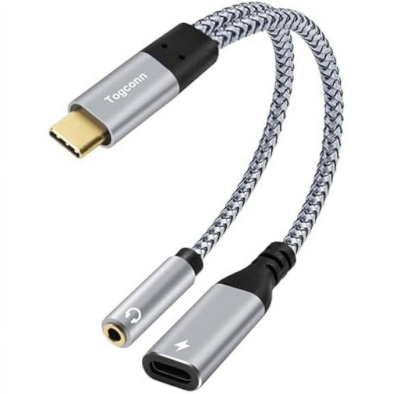 USB C to 3.5mm Aux Headphone and Charger Y Adapter Splitter, 2 in 1 USB Type C Male to Aux Audio Jack with PD 60W Fast Charge Port for iPhone 15 Pro Max, Galaxy S24/23 Ultra, iPad Pro, Pixel 8