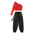 thumbnail image 3 of vastwit Kids Girls Hip Hop Jazz Dance Costumes Sequins Sheer Mesh Long Sleeve Crop Top+Pants Set Red 12, 3 of 7
