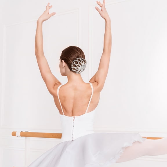 PENIKOKO White Elastic Crochet Hair Net Handmade Bun Cover Hair Nets for Dance, Ballet, Performance, All Hair Types 1 Set