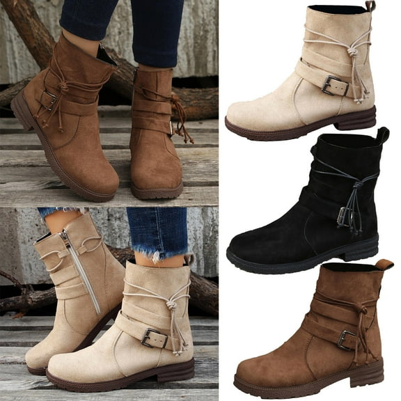 TKYCMSUAKI Knee High Boots Women,Cowboy Boots for Women Mid Calf Dressy Western Boots Cowgirl Pull-On Tabs Pointy Toe Boot Fall Winter Boots Classic Short Boots