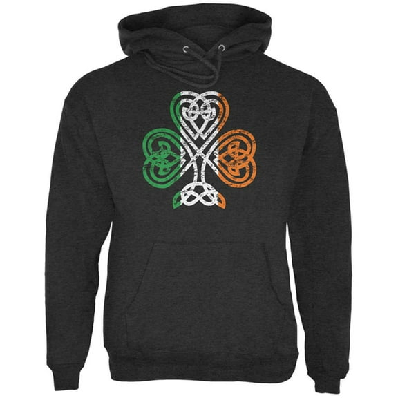 St. Patricks Day Shamrock Knot Mens Hoodie Charcoal Heather LG