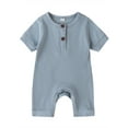 thumbnail image 2 of Musuos Newborn Baby Short Sleeve Romper 3 6 9 12 18M Knit Ribbed Solid Color Cotton O-Neck Button Jumpsuits, 2 of 9