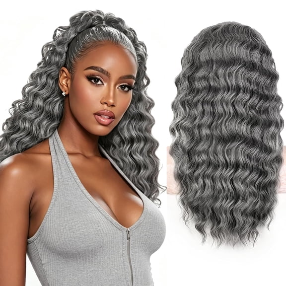 Ponytail Extension,Curly Drawstring Ponytail Extension for Women Natural Looking Curly Clip in Hair Extensions 18 Inch Synthetic Hairpiece for Daily Party