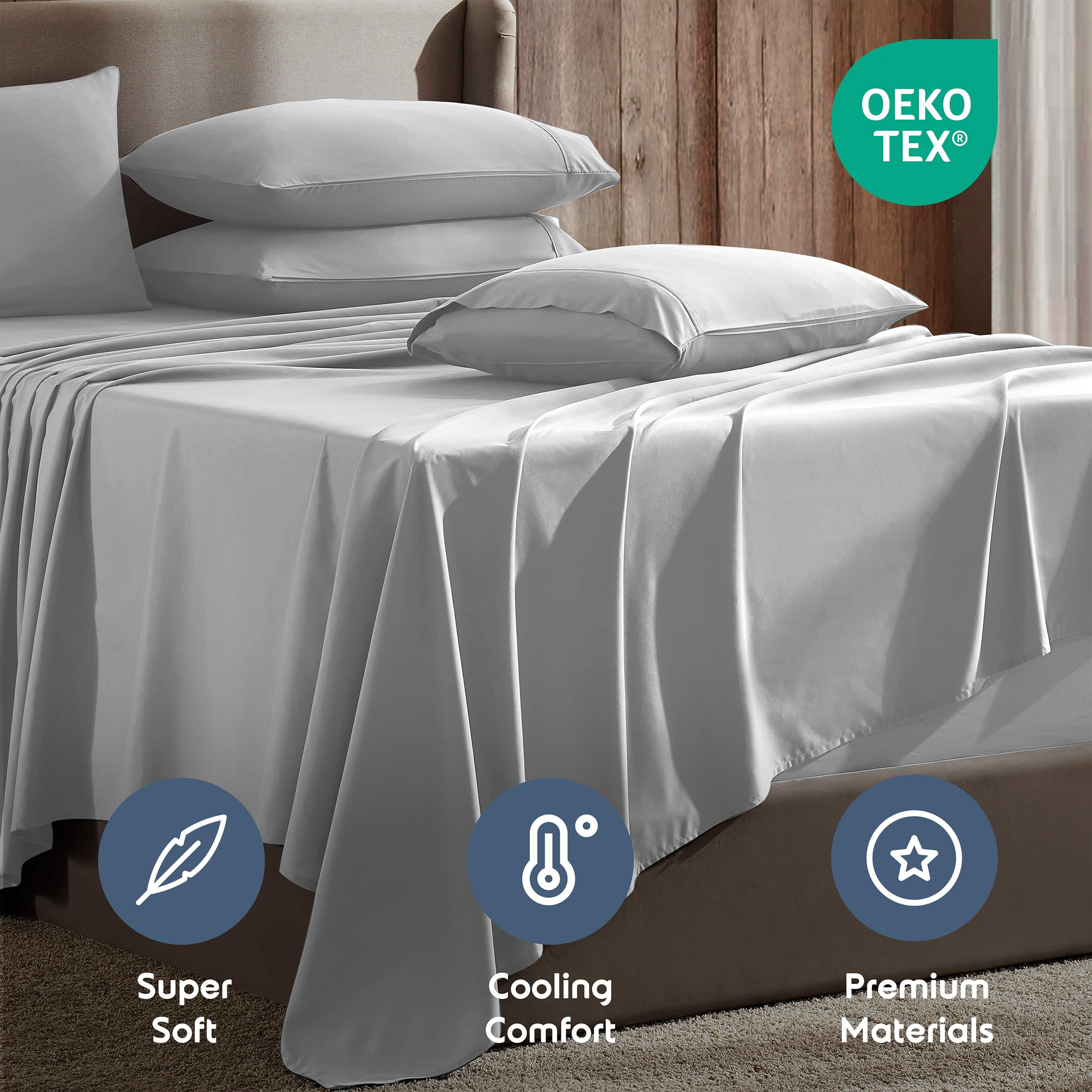 LammaLoe Extra Deep Pocket Split King Sheets set, Fits 18"-24" Mattress, 7 Piece Soft Microfiber Bed Sheet Sets, Light Gray