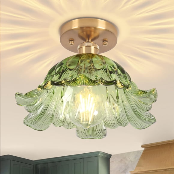 Loiogohot Semi Flush Mount Ceiling Light,Hallway Vintage Lights Fixture Ceiling Green 11" E26 Vintage Light Fixtures for Closet H
