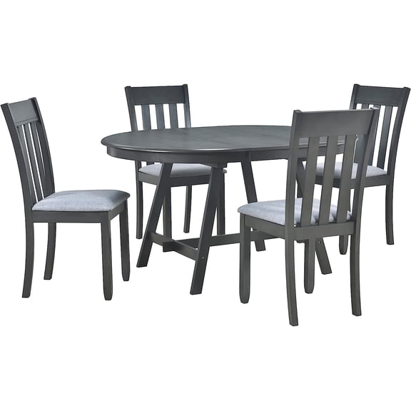Historyli 5PC Round Dining Table,Extendable Set with 4 Upholstered Chairs,Seats 4-6,Grey