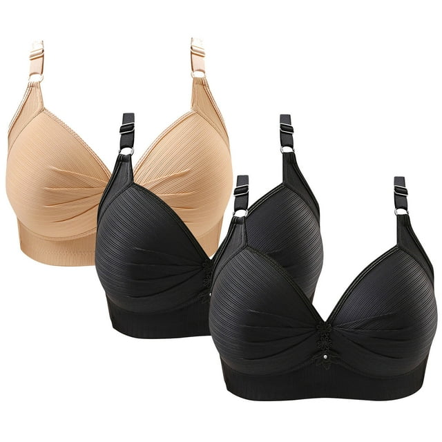 3PCS Womans Fashion Plus Size Wire Free Comfortable Push Up Hollow Out Bra Underwear