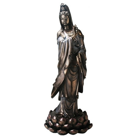 Seated Kuan Yin Statue - Ebros Water And Moon Buddhist Goddess Kuan Yin Standing On Lotus Throne Statue 37