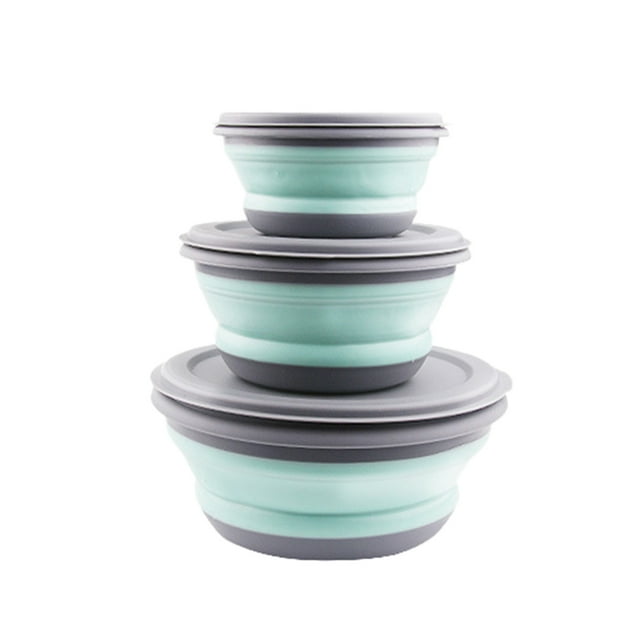 Gkeoshab Tableware 3pcs Folding Bowl Outdoor Camping Tableware Sets Lunch Box Portable Bowl With Lid Home & Garden
