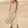 thumbnail image 2 of XUELUO Summer Dresses For Women Solid Color Spaghetti Strap V Neck Loose Casual Maxi Dress Holiday Wear,Brown,L, 2 of 4