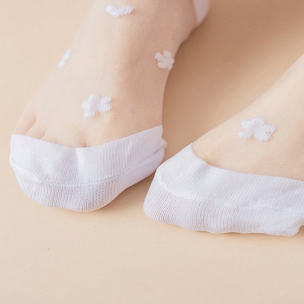 Chaussettes Mi-mollet En Soie Cristal à Fleurs - Antidérapantes - Taille Unique