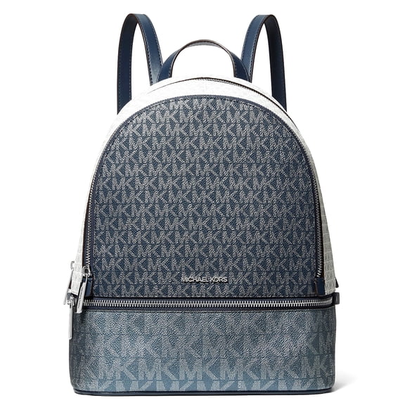 Michael Kors Women's Rhea Medium Metallic Signature Logo Backpack (Navy)