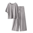 thumbnail image 2 of 3/4 Sleeve Top & Pants Set - Women's Casual Elastic Waist Outfit, Grey Womens Daily Casual Solid 3/4 Length Sleeve O Neck Blouse Tops Pockets Elastic Waist Long Pants Shirt Trousers Set, 2 of 4