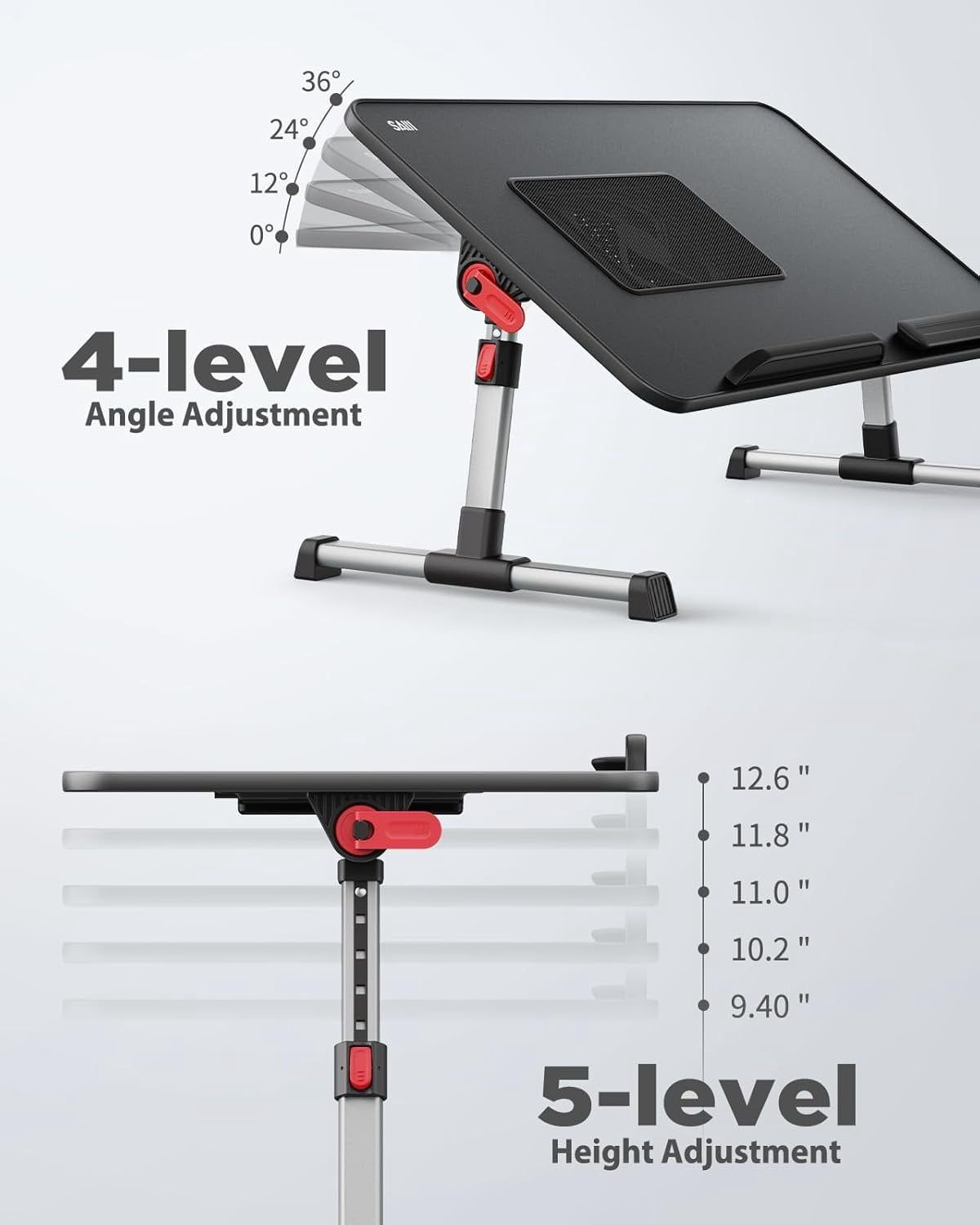 Laptop Desk for Bed with Cooling Fan,  Height & Angle Adjustable Laptop Stand for Bed, Lap Desk Tray Table, Lightweight Foldable Portable  Table for Couch Sofa Chair Floor Desk (Black)