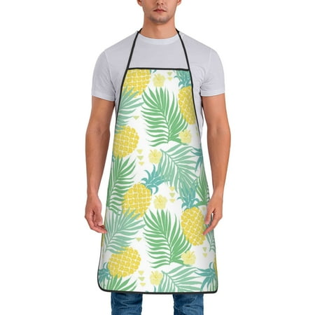 

Chef Aprons for Men and Women - Cute Pineapple Green Leaves Flower Oil-Resistant Bib Aprons for Cooking Waterproof BBQ Grilling Kitchen Aprons Gifts for Women and Men