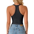 thumbnail image 4 of Women's Tank Tops with Built in Bras V-Neck Cami, Ribbed Polyester Bra Tank Camisoles for Layering 1 Pcs Black M, 4 of 7