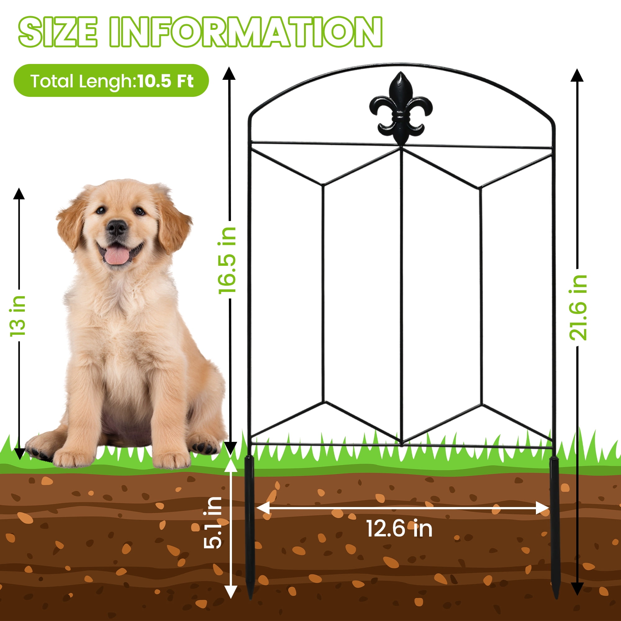 OHHANI Garden Fence, 10 Pack 21" H x 12.6" W Rustproof Metal Decorative Fence Panels, No-Dig Animal Barrier, Landscape Edging for Yard Patio Outdoor