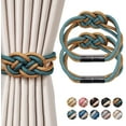 thumbnail image 1 of 2 Pack Strong Magnetic Curtain Tiebacks Upgrade Nordic Simple Style Drape Tie Backs Double Color Weave Rope Knot Decorative Curtain Holdbacks for Home & Office Window Drapery, 1 of 7