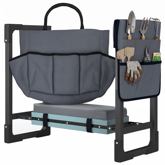 Garden Kneeler and Seat, Foldable Gardening Stool with Pad, Heavy Duty Steel Leg, 330lbs Capacity, Tool Pouch Included - for Planting, Weeding, Pruning