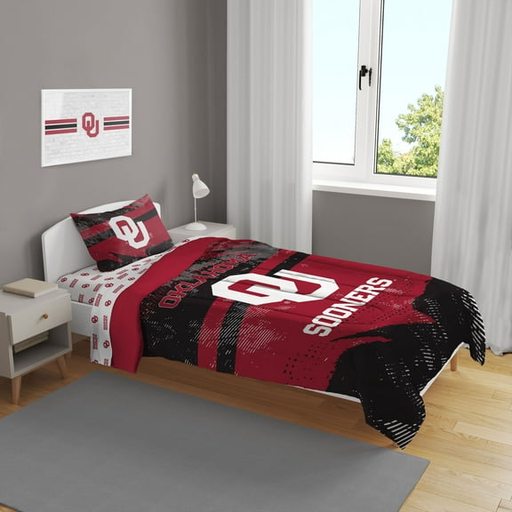 Oklahoma Sooners Slanted Stripe 4-Piece Twin Bed Set