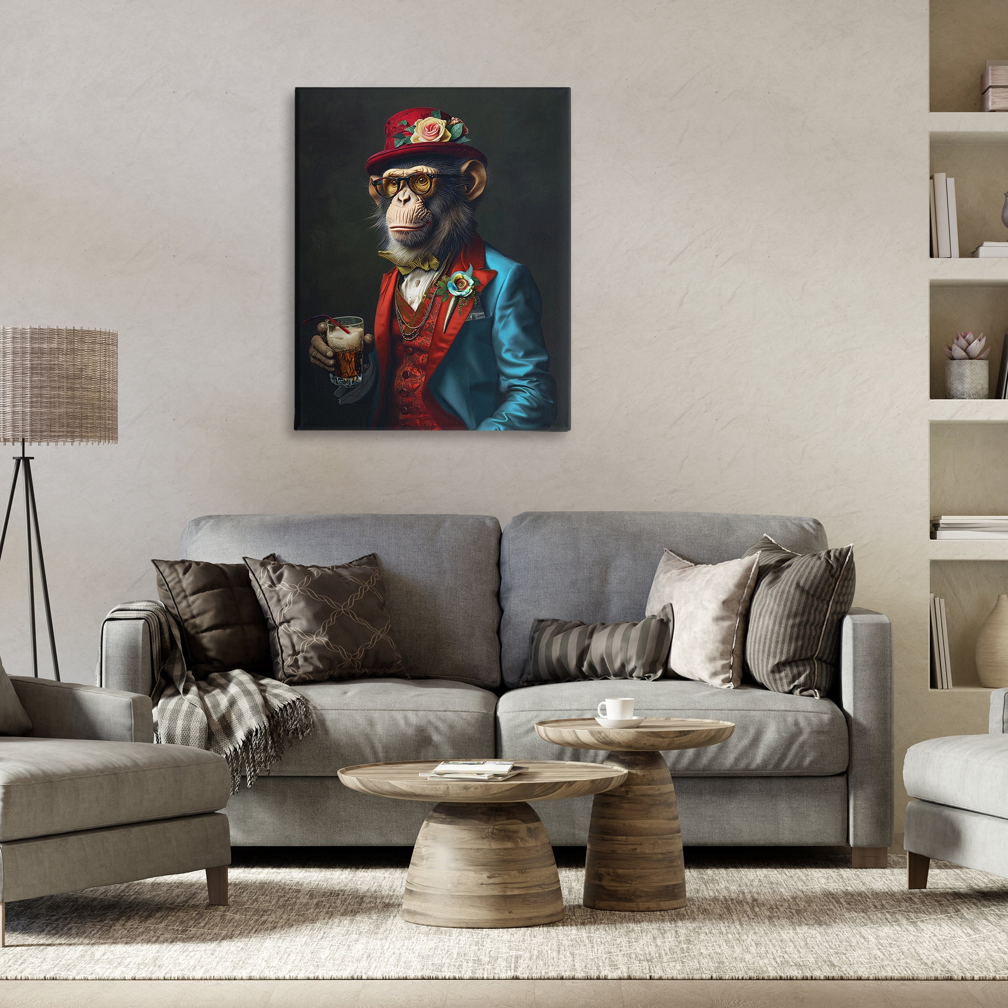 Stupell Industries Monkey with Fancy Outfit Animals & Insects Painting Gallery Wrapped Canvas Art Print Wall Art, 30 x 40