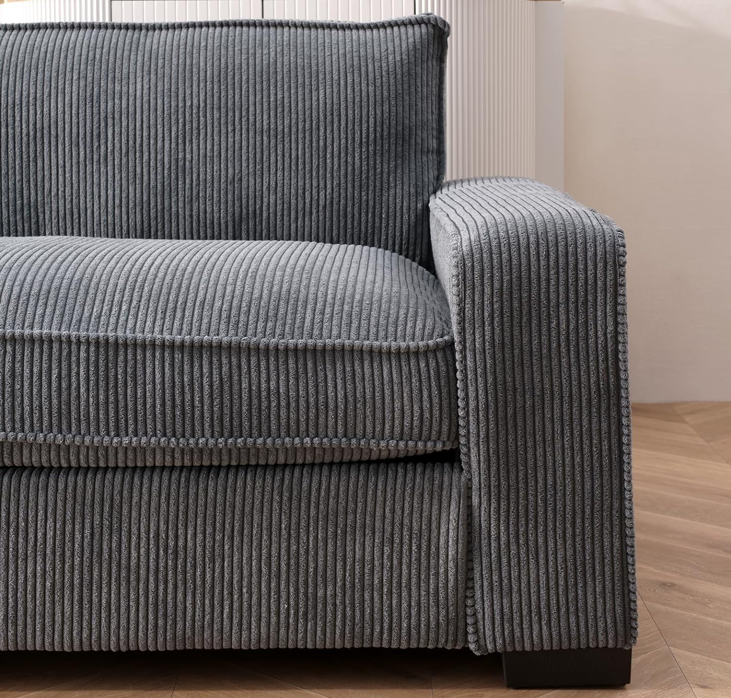 Uspridefurniture Corduroy Luxe Comfortable 3 Seater Couch, Gray