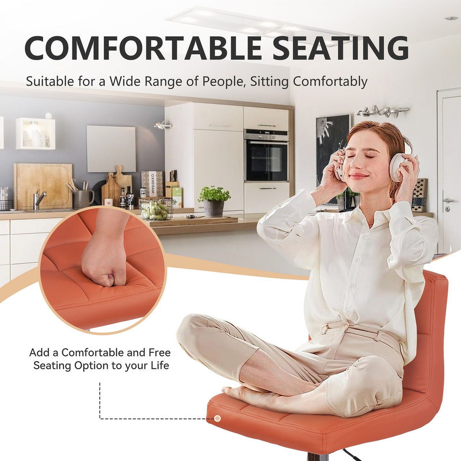 Hawsaiy Modern Adjustable Swivel Bar Stools Set of 4, PU Leather Bar Chairs with Footrest, Umber