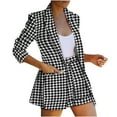 thumbnail image 2 of qILAKOG Women's 2 Piece Blazer Sets Plaid Long Sleeve Blazer and Pants Business Office Suit Set Casual Blazer Work Jackets Ladies Turndown Collar Blazer Coat Outerwear, Black&S, 2 of 8