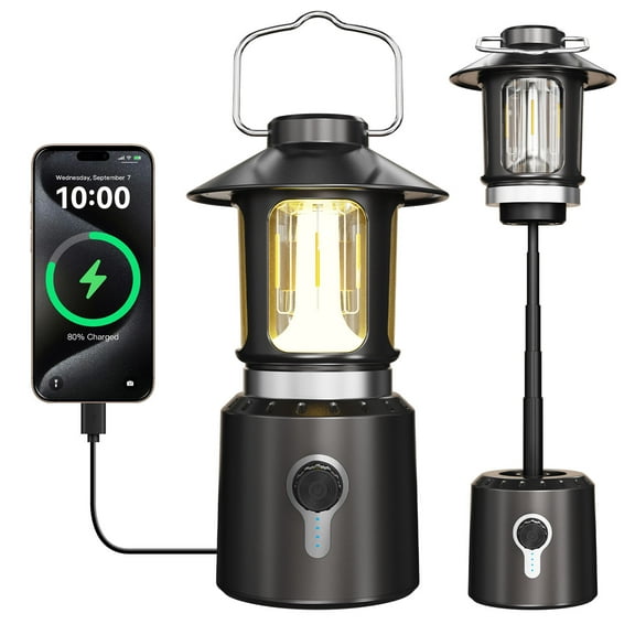 Rechargeable Camping Lights, Tent Lights for Camping with Telescopic Pole, 8000 mAh Battery Operated Camping Lantern with 3 Light Modes,Stepless Camping Light for Hiking,Fishing,Emerge (Brown)