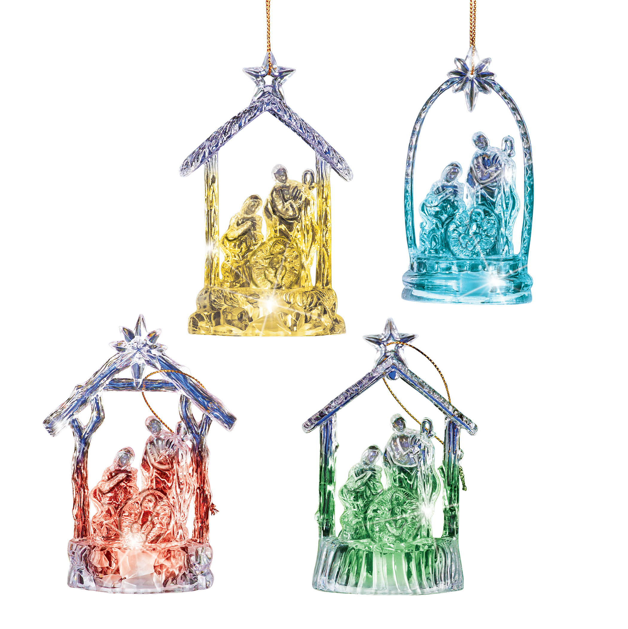 Collections Etc LED Lighted Nativity Scene Ornaments Set of 4