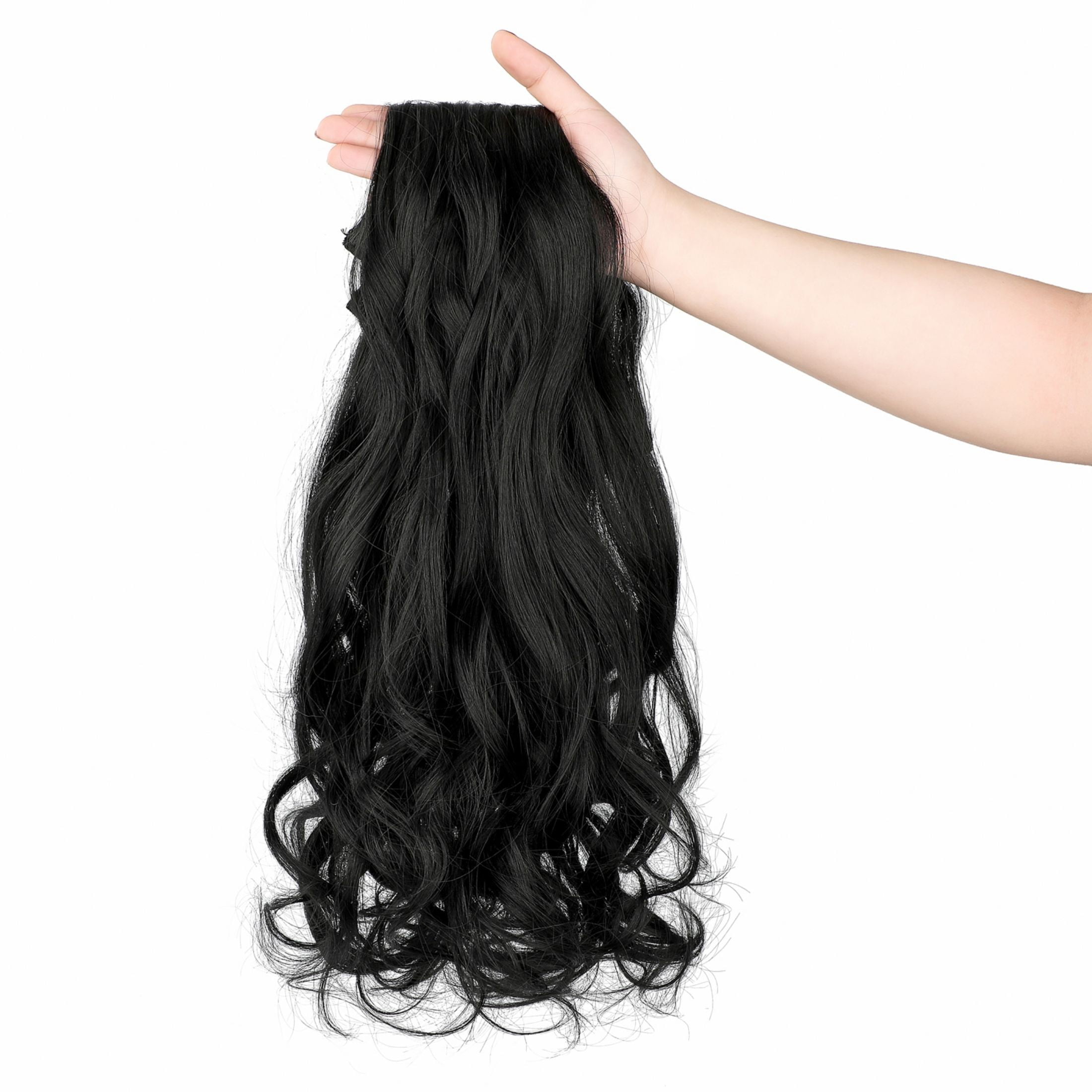 Qlenkay Clip in Hair Extensions Synthetic Hair 7 pcs Double Weft Long Wavy Straight Hair Extension for Women