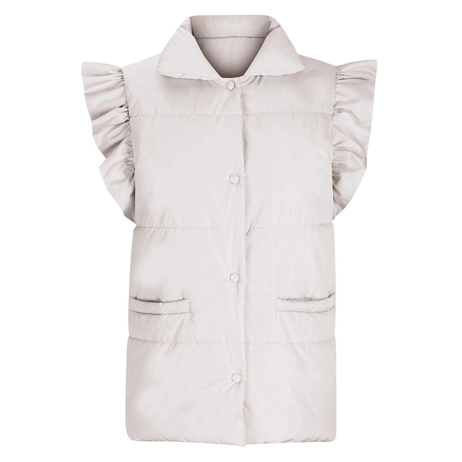 Lenpel Women's Padded Vests Button down Ruffle Sleeveless Puffer Jackets Lightweight Winter Coat with Pockets