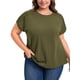 thumbnail image 1 of GRACE & GRANDEUR Blusas de Mujer Talla Grande con Cuello Redondo y Detalle de Encaje en las Mangas Cortas 3X Verde Ejército, 1 of 7