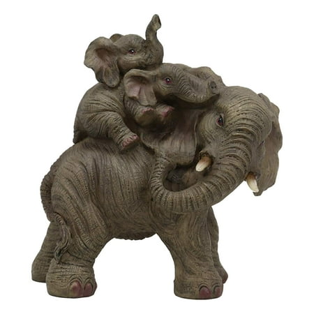 Resin Elephant Sculpture Ebros Small Wildlife Elephant Father and 2 Calves On Piggyback Playing Statue 5.25