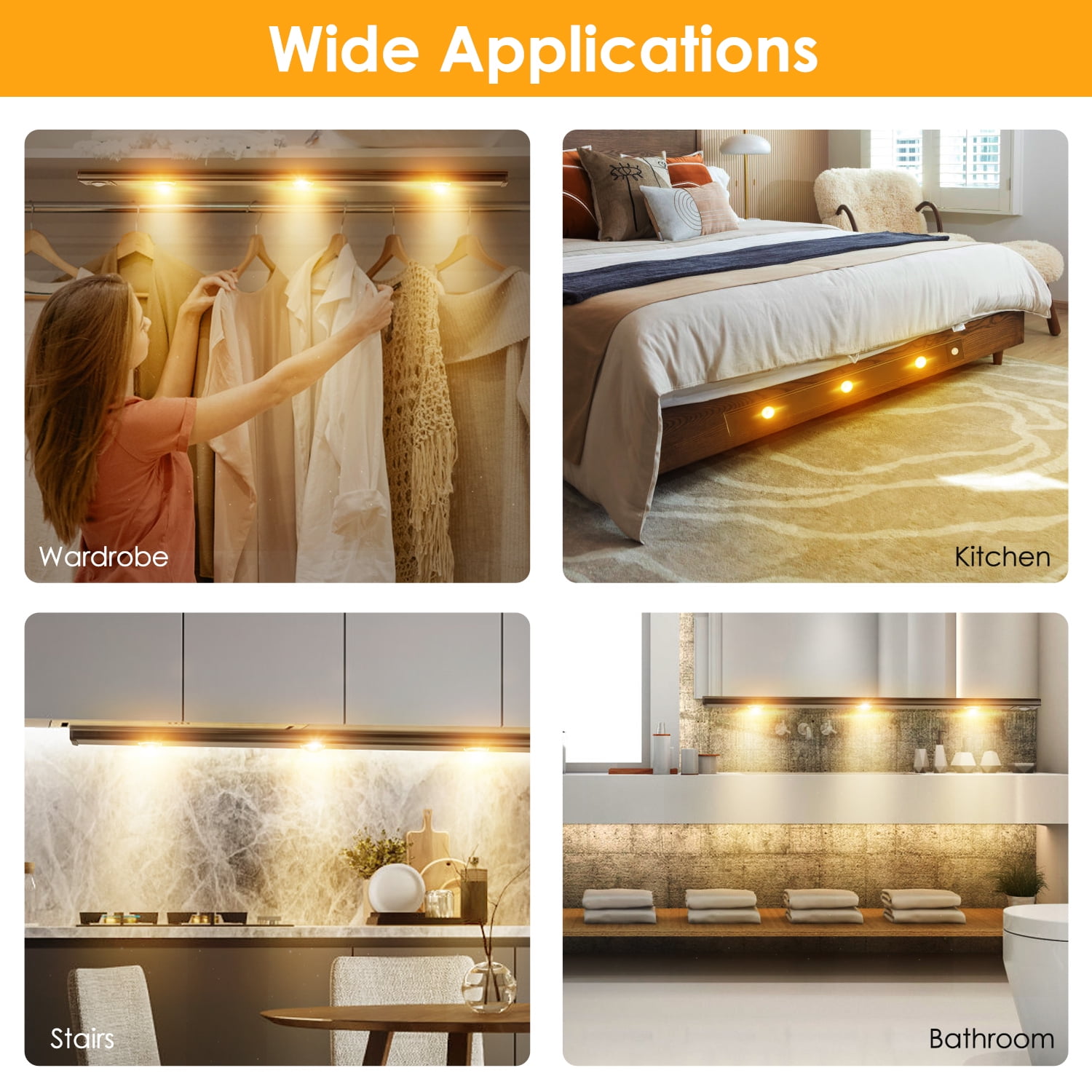 iMounTEK 7.9in Under Cabinet Lights with Motion Sensor, Rechargeable LED Under Cabinet Lighting Wireless Light for Kitchen, Wardrobe, Cupboard, Silver(2Pcs)