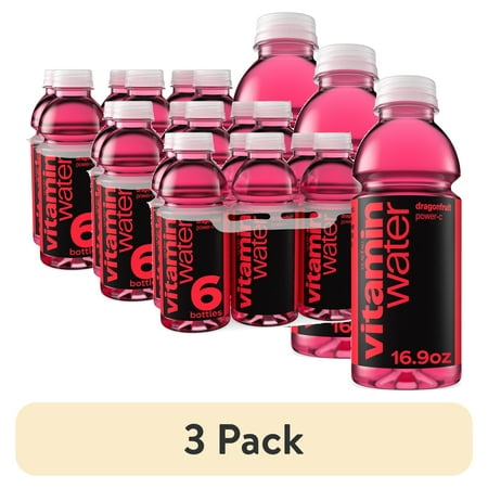 (3 pack) vitaminwater Power-C Dragonfruit Flavored Water Beverage Bottles, 16.9 fl oz, 6 Pack