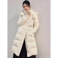 thumbnail image 2 of Chaqueta acolchada para mujer, abrigos largos de plumas, resistentes al viento, con cintura gruesa, prendas de vestir exteriores ajustadas, con bolsillos de retazos, chaquetas elegantes con capucha, 2 of 4