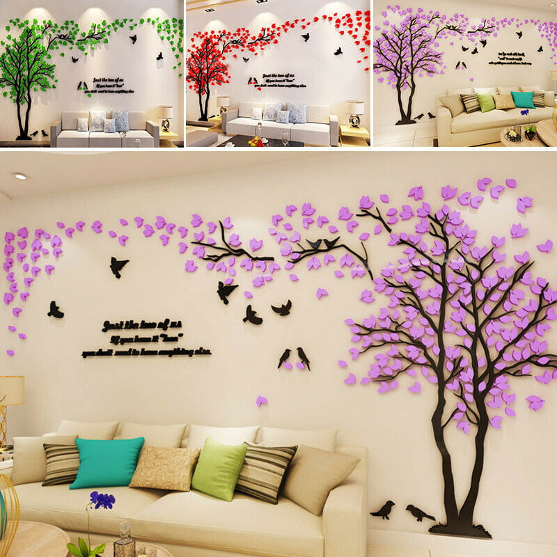 Acrylic 3d Couple Tree Wall Stickers Decal Room Mural Art Easy To Install Apply Diy Decor Com - Tree Decal Wall Decoration