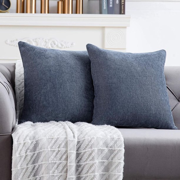 Azul Gris Fundas de Almohada 18x18 Pulgadas Juego de 2 Fundas de Cojín Decorativas de Casa de Campo Rústicas Sólidas Funda de Cojín Cuadrado para la Decoración del sofá del hogar. Afortunado Sencillez