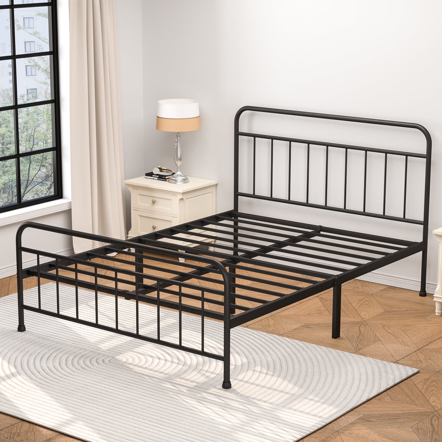 Black metal bed frame queen walmart discount