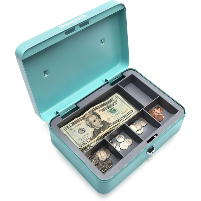 Honeywell Mobile Cash Box with Key Locking, Teal, Removable