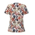 thumbnail image 3 of Goofa Starfish Shell Pattern Womens Deep V Neck Low Cut Tops Casual Summer Short Sleeve Ribbed Knit T-Shirts-Small, 3 of 5