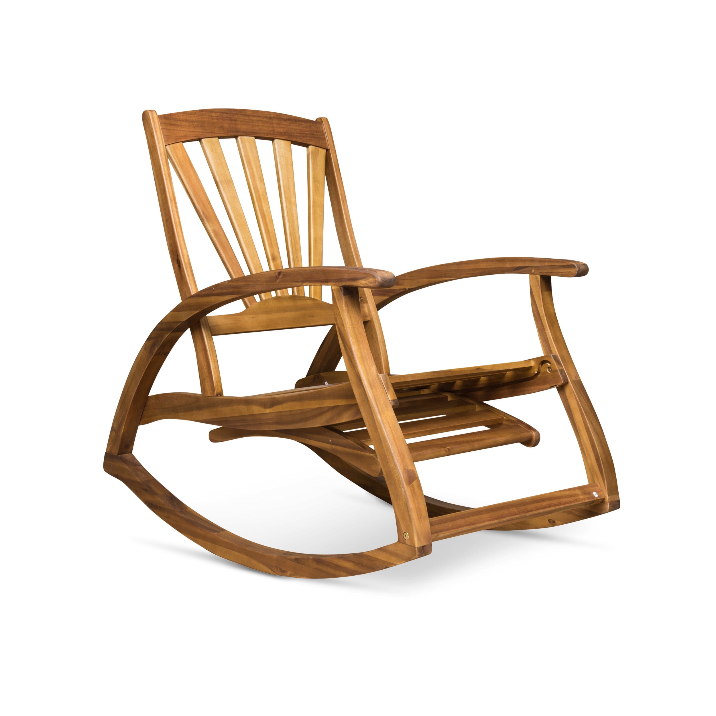 Outdoor Rocking Chair, Acacia Wood Frame with Retractable Footrest for Patio Garden, Teak