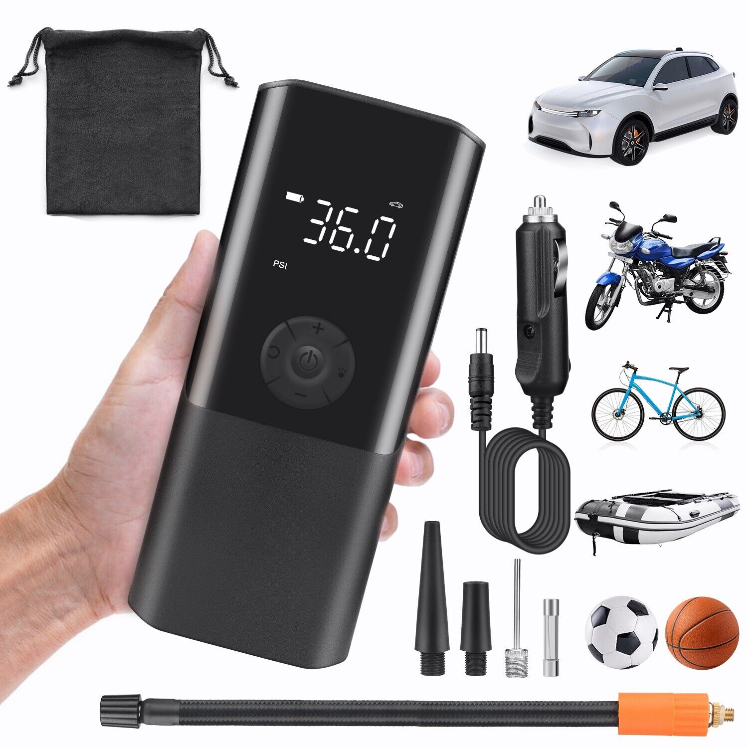 Htwon 160PSI Portable Air Compressor Car Tire Inflator Electric Pump