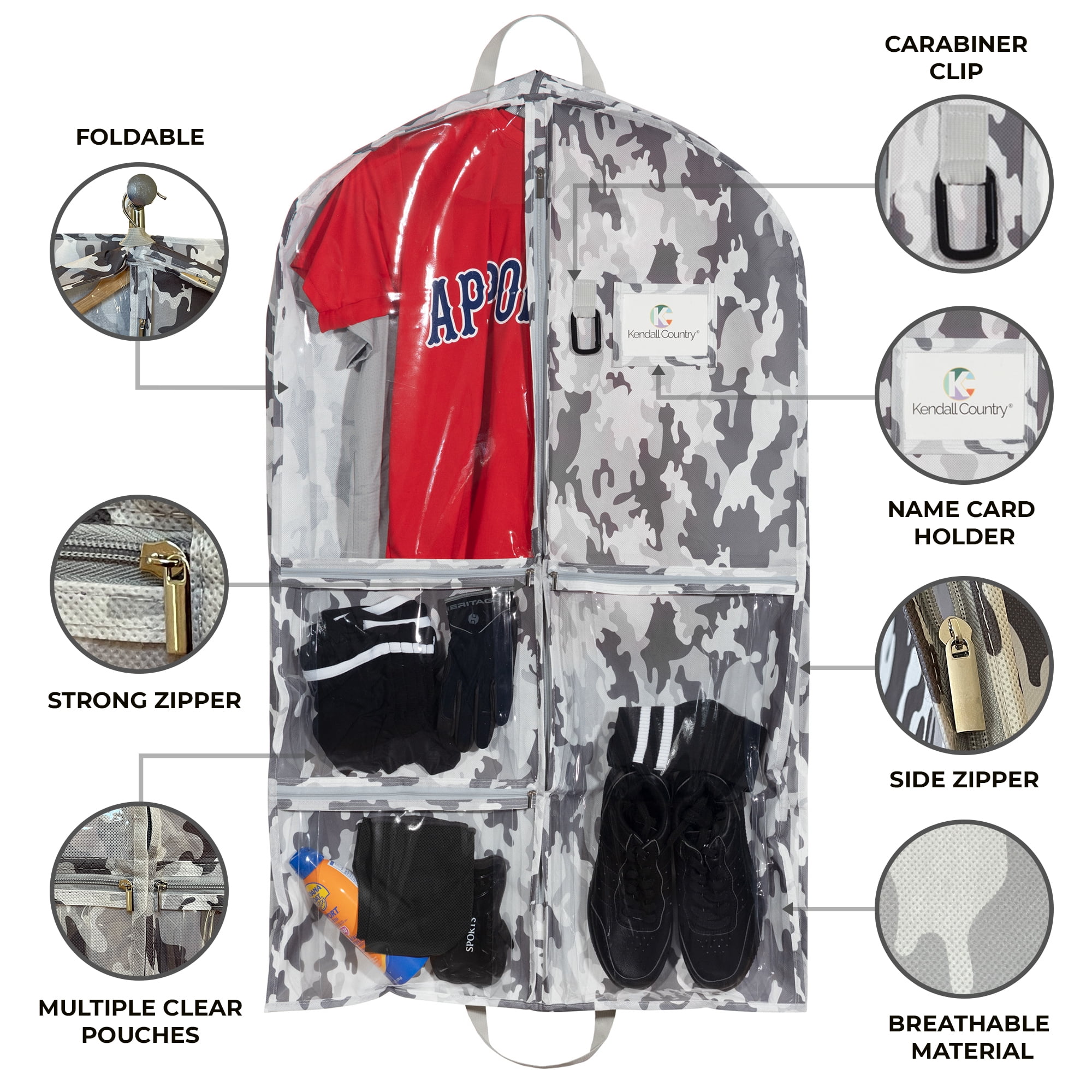 Kendall Country Dance Garment Bag Costume Organizer for Dancers, Beauty Pageants, Sports, Gymnasts, Figure Skaters, Travel and more - Camo Grey 40 inch Long